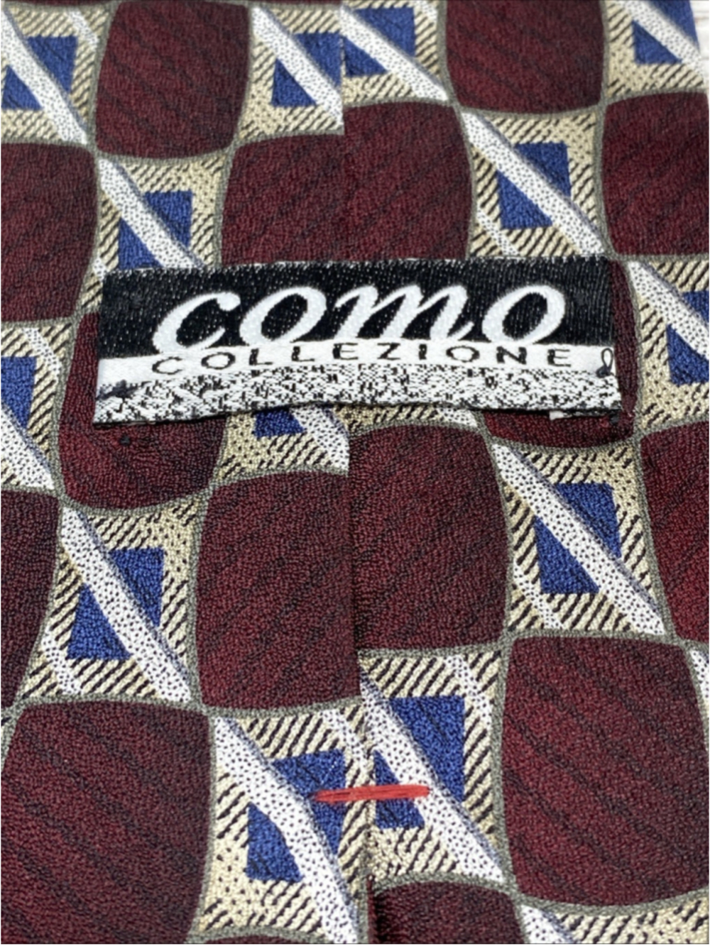 Como Collezione Silk Tie Burgundy Blue Geometric Vintage Mens Necktie - Picture 5 of 7